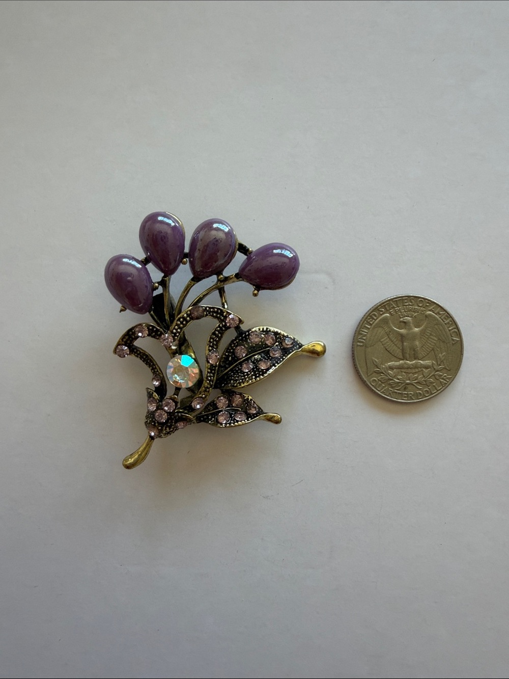 Vintage Purple Floral Crystal Brooch — Brand Unmarked